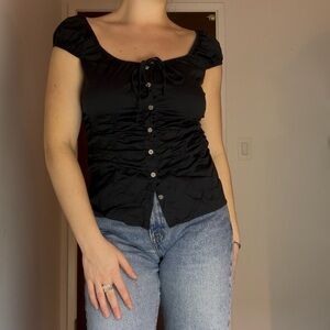 Y2k Marciano Black CottonButton-Down Blouse